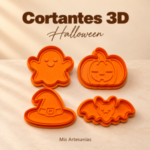 Cuatro cortantes naranjas de Halloween conservando los modelos originales.